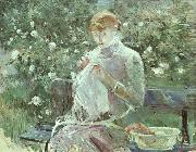 Berthe Morisot Young Woman Sewing in the Garden oil painting artist